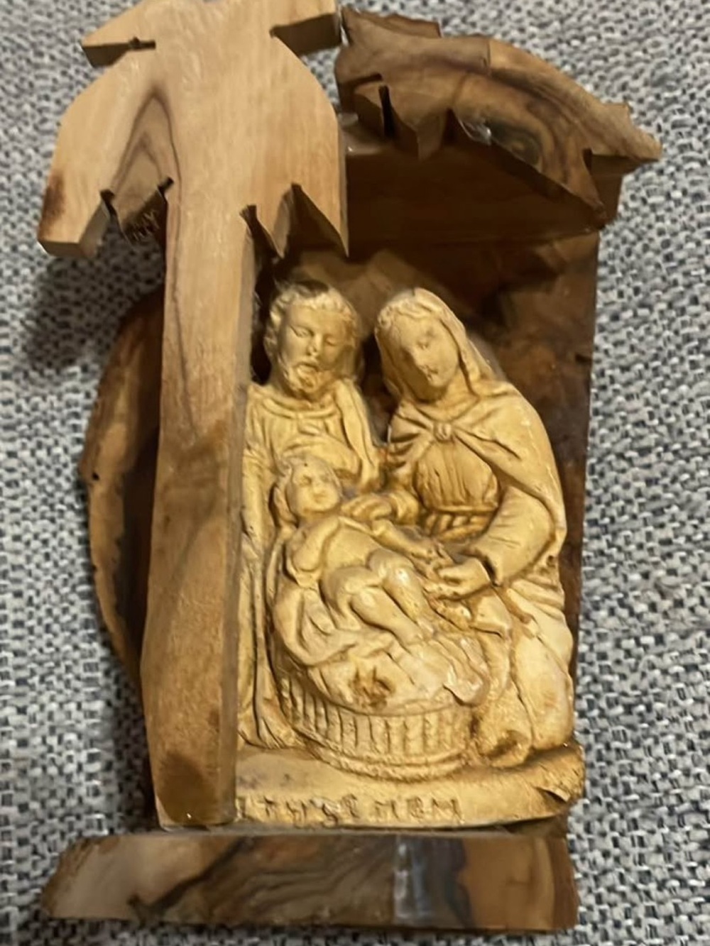 Vintage Bethlehem Olive Wood Nativity Grotto